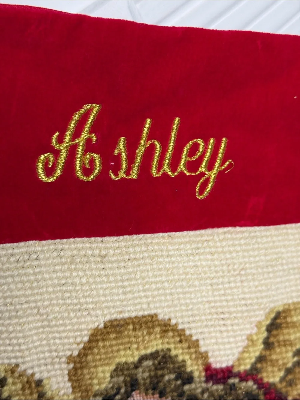 Ashley Embroidered Red Cuff Angel Needlepoint Christmas Stocking Lillian Vernon